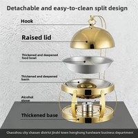 Plat à réchaud doré avec couvercle suspendu, brûleur à alcool, chauffe-plats de buffet, en acier inoxydable, rond, pour la restauration, vente en gros