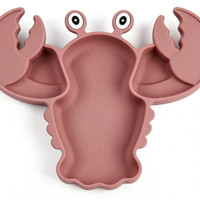 Assiette pour bébé en silicone de qualité alimentaire sans BPA, motif homard de dessin animé, prix d'usine, avec ventouse souple pour enfants