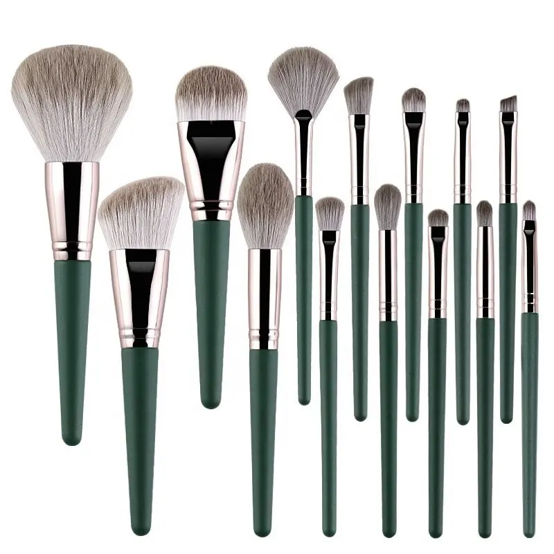 Новинка 14 набор кистей для макияжа с зеленым облаком супер мягкий набор инструментов для макияжа с деревянной ручкой