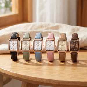 นาฬิกาสี่เหลี่ยมเล็กสีน้ำตาลวินเทจสายหนังแท้นาฬิกาข้อมือควอทซ์กันน้ำ - Product Image 4