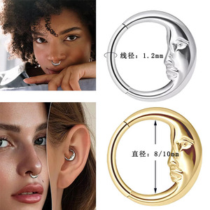 Anneau segmenté articulé en acier inoxydable 316L, motif croissant de lune, pour septum et hélix |   Bijoux de piercing corporel hypoallergéniques - Product Image 2