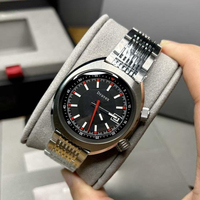 Montre de course automatique à double couronne rouge d'occasion, mécanique, étanche, en acier, pour homme, style rétro décontracté