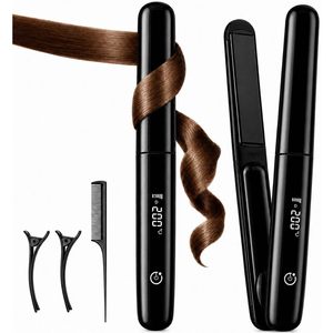 เครื่องหนีบผมและม้วนผม Voivey 2 in 1 แบบพกพาขนาดเล็ก แผ่นเซรามิก มอเตอร์ AC ปรับความเร็วได้ 3 ระดับ ไร้สาย ชาร์จไฟได้ พร้อมหน้าจอดิจิตอลและคลิปหนีบ - Product Image 1