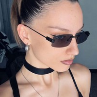 Nouvelles Lunettes de Soleil Rectangulaires Sans Monture en Métal Style Européen et Américain Inspirées d'Instagram, Protection UV400 Non Polarisées, Unisexe 2026