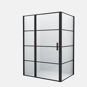 Cheap Black Aluminum Profile Bathroom Lowes 3 Sided Shower Cubicle Tempered Glass Bath Pivot Shower Cabin Shower Enclosure Door