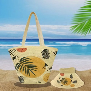 Bolso de Mano de Paja con Diseño de Mariposas y Degradado de Color Rosa con Sombrero para Mujer, para la Playa en Verano - Product Image 5