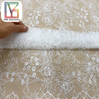 Dentelle Chantilly tendance en tissu écologique, dentelle perlée pour mariée, tissu floral en perles, tissu à sequins pour robes de mariée blanches