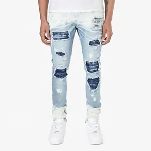 YUEGE Custom Style Jean For Mam Ripped Distressed Patchwork Tie-Dye Faded Mens Jeans