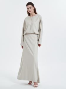 Ramadan Kebaya Màu Rắn Đơn Giản Lỏng Áo Dài Với Slit Eo Tay Áo Abaya Hồi Giáo Dresses - Product Image 3