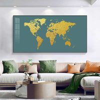 Grande peinture sur porcelaine encadrée avec cristaux pour salon, bureau, hôtel, carte du monde moderne, décoration murale industrielle