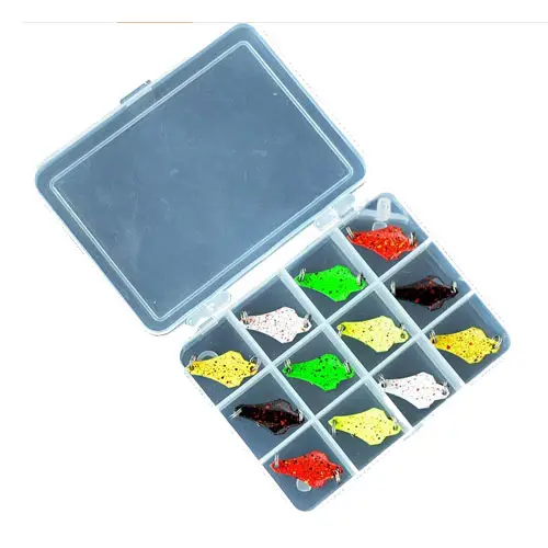 En stock 12pcs colorido señuelo cuchara kit de gancho de metal cebo de atraer a la pesca