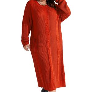 Vestido midi de punto acanalado para mujer, personalizado con diseño de su elección, cuello redondo, manga larga, estilo suéter, vestidos largos - Product Image 1