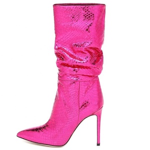 JB038 Pelle di Serpente Metallizzata della Coscia delle Donne Stivali A Stiletto Punta a punta Stivaletti - Product Image 3