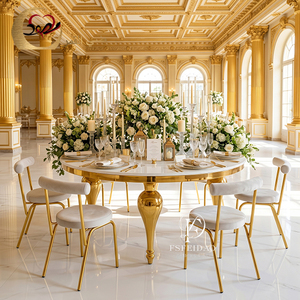 Contemporary Round Marble Top <b>Dining</b> <b>Table</b> With Gold Metal Legs For Home Hotel Wedding Events - Product Image 2