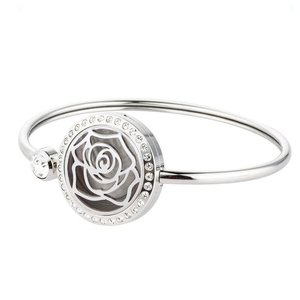 Wholesale Rose Gold Flower Design Aromatherapy Diffuser Jewelry Stainless Steel Aroma Essential Oil Diffuser <b>Bangle</b> - Product Image 3