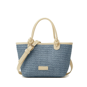 Bolsos de playa de gran capacidad para mujer, hechos a mano, de paja densa, de color sólido, bolso tejido, forro de poliéster, parte superior abierta - Product Image 1