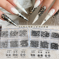 TSZS Ensemble de 6 compartiments de breloques étoiles en alliage pour ongles, décorations d'ongles punk en métal 3D pentagramme, pièces d'ongles étoiles à dos plat de plusieurs tailles