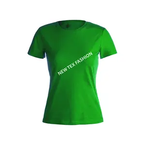 방글라데시에서 여성을위한 유행 녹색 색상 짧은 소매 승무원 목 100% 면 편안한 통기성 특대 티셔츠