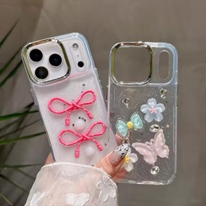 Coque de téléphone portable en résine scintillante avec papillon mignon pour iPhone 17 Air 16 15 14 Pro Max, avec nœud et fleur en TPU, transparente, personnalisable, coque arrière DIY - Product Image 1