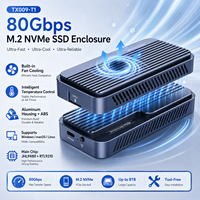 علبة خارجية لـ M.2 NVMe بتقنية Thunderbolt 5 USB4 بدون أدوات، سرعة 80 جيجابت في الثانية، مع مروحة تبريد ذكية JHL9480، هيكل ألومنيوم يدعم حتى 8 تيرابايت، طراز TX009-T1