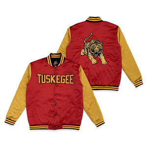 Chaqueta de satén Diseño de bordado personalizado Chaqueta de bombardero de béisbol vintage retro elástica acanalada - Product Image 1