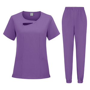 Women Scrub Suit Set Moisture Wicking Knitted Split Uniform Hospital Workwear Full Coverage Medical Operating Room Apparel - Product Image 4