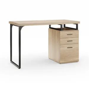 Bureau Effecti en chêne Table d'étude à pieds en métal avec 3 tiroirs offrant amplement d'espace pour un bureau d'ordinateur - Product Image 6