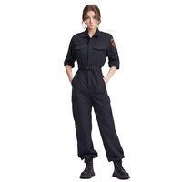 Combinaison de travail bleu marine pour femme, style pompier, avec badge, taille ajustable, coupe ample et ajustée, multi-poches