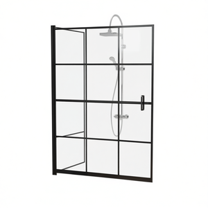 Cabine de douche noire ESG 39,4x55,1 po en verre trempé avec porte à charnière, design élégant pour salle de bain - Product Image 1