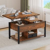 Table basse relevable avec tiroirs, design moderne, structure en acier, plateau en bois, rangement multifonction, transformable en table à manger/salon, durable