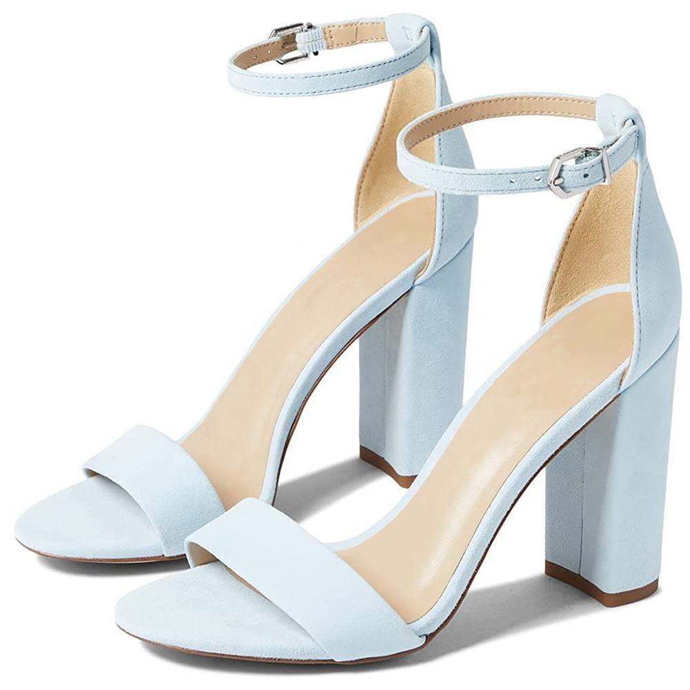 Elegant Faux Suede Chunky Heel Buckle Strap High Heels