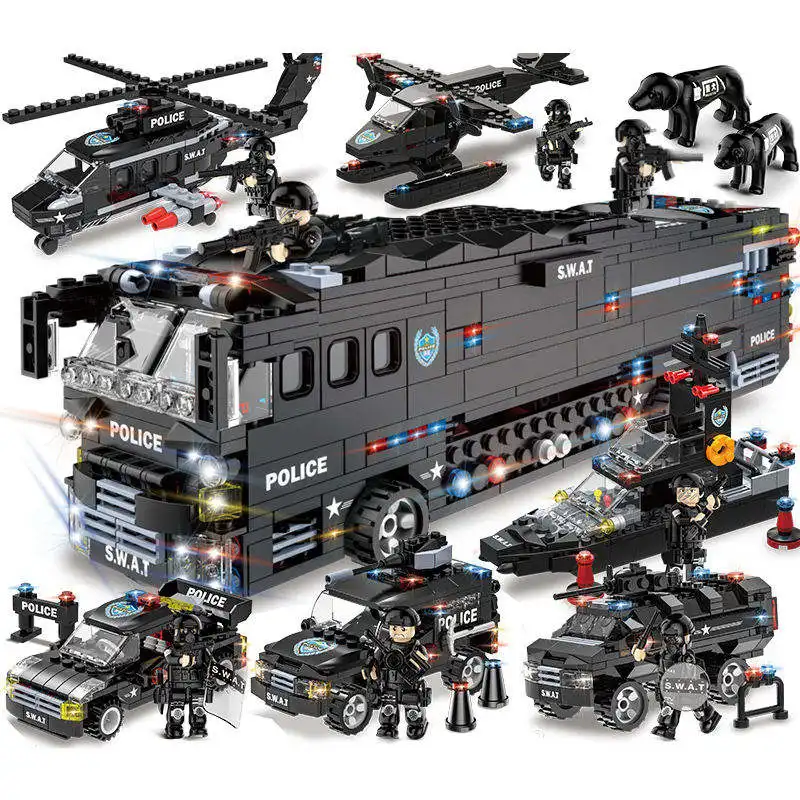 Boy's hobby educational toy diy bricks us police car army model car building Blocks car