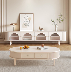 Meuble TV moderne blanc <span class=keywords><strong>2026</strong></span> avec portes en verre cintrées, <span class=keywords><strong>console</strong></span> multimédia style crème français pour salon, tables TV - Product Image 5