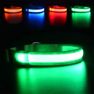 Custom LOGO Multicolor LED Glow Flashing Lighted at Night USB Rechargeable Nylon Dog Pet Collar