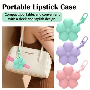 <b>Custom</b> Logo Silicone Portable Clip on Cherry Blossom Style Lip Gloss Bracket Keychain Pendant for <b>Lipstick</b> Perfume - Product Image 4