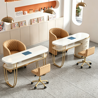 Meubles de salon de beauté et de spa modernes et luxueux avec plateau en marbre, bureau pour technicien en ongles, table de manucure, ensemble table et chaise pour ongles