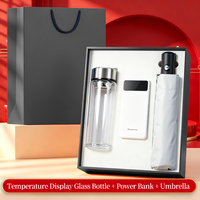 Ensemble cadeau toutes saisons : Bouteille légère en verre cristal + Batterie externe + Parapluie – Essentiel pour les voyages d'affaires et cadeau d'entreprise pour invités