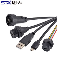 Conector Micro USB 2.0 de Plástico IP67 a Prueba de Agua, Montaje en Panel, Macho a Hembra, Cable de Extensión Eléctrico y de Datos, Enchufe Roscado