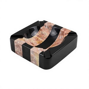 Cendrier à fumer de très bonne conception en marbre noir et beige cendrier pour accessoires de table - Product Image 1
