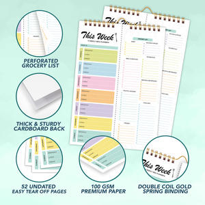 Carnet <span class=keywords><strong>de</strong></span> recettes <span class=keywords><strong>de</strong></span> self-discipline style Instagram, plan repas quotidien et hebdomadaire, format A5, reliure spirale, pages détachables, gestion du calendrier, cadeau - Product Image 4