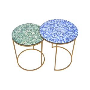Metal Frame With Mosaic Wooden Top Nesting Side <b>Tables</b> Set of 2 Light Weight and <b>Low</b> Price Wedding Centerpiece Side <b>Table</b> - Product Image 2