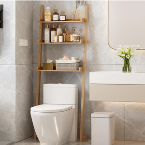 Solid Wood Ladder <b>Shelf</b> Natural Color Standing Bathroom Storage Organizer Multi Layer <b>Rack</b> - Product Image 3