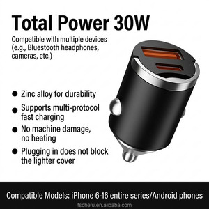 Custom Logo <b>Mini</b> 30W PD Fast Charging Wholesale Zinc Car Adapter OEM Factory Support for Gifts - Product Image 5