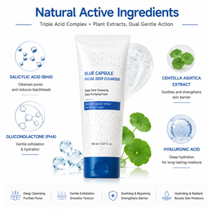 Crema Facial Orgánica Suave con AHA BHA PHA <span class=keywords><strong>para</strong></span> una Limpieza Profunda <span class=keywords><strong>de</strong></span> los Poros, Eliminación <span class=keywords><strong>de</strong></span> Puntos Negros, <span class=keywords><strong>Limpiador</strong></span> Facial en Cápsulas Azules - Product Image 4