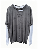 T-shirt à manches longues double couche vieilli, personnalisé avec logo, style vintage, fabriqué en Chine pour les marques