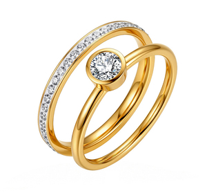 Minimalist Trendy Waterproof Tarnish Free Rhodium Plated 18K Gold PVD Stainless Steel <b>Women's</b> Bezel Setting Lab Created CZ <b>Ring</b> - Product Image 1