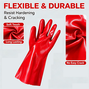 Guantes de Trabajo de PVC Rojos, Guantes de Seguridad Resistentes al Agua y al Aceite con Puño Largo para Lavado de Autos, <span class=keywords><strong>Limpieza</strong></span> Industrial, Venta al por Mayor - Product Image 4