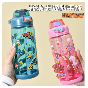 ขวดน้ำเด็กการ์ตูน 600 มล. พร้อมหลอดดูด ป้องกันการรั่วซึม สำหรับเด็กนักเรียน - Product Image 2
