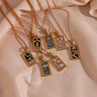 ODM Collier Femme Perhiasan Kalung Kartu Tarot Zirkon Tetes Persegi Panjang Baja Tahan Karat
