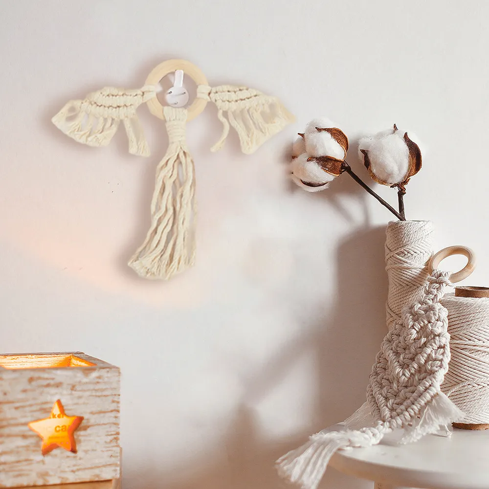 Decoración de macramé para colgar en la pared, adornos Chic bohemios para el hogar, en forma de Ángel, tejido a mano